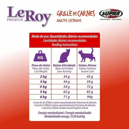 Ração p/ Gato Castrado Leroy Grille de Carne 1kg